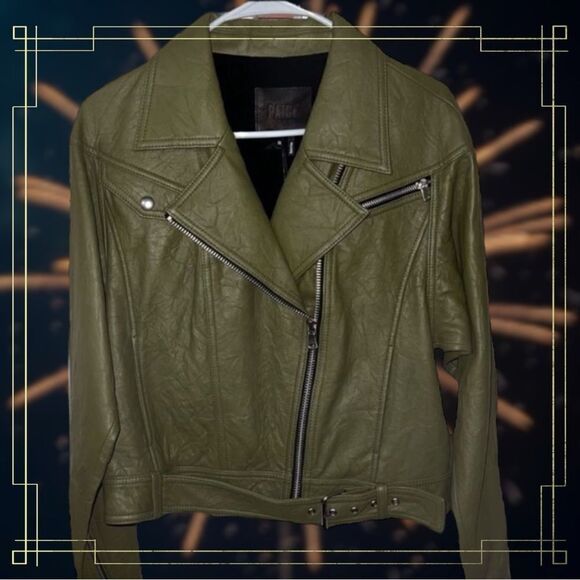 PAIGE Leather Moto Jacket size Medium Spring Moss Green GORGEOUS!
